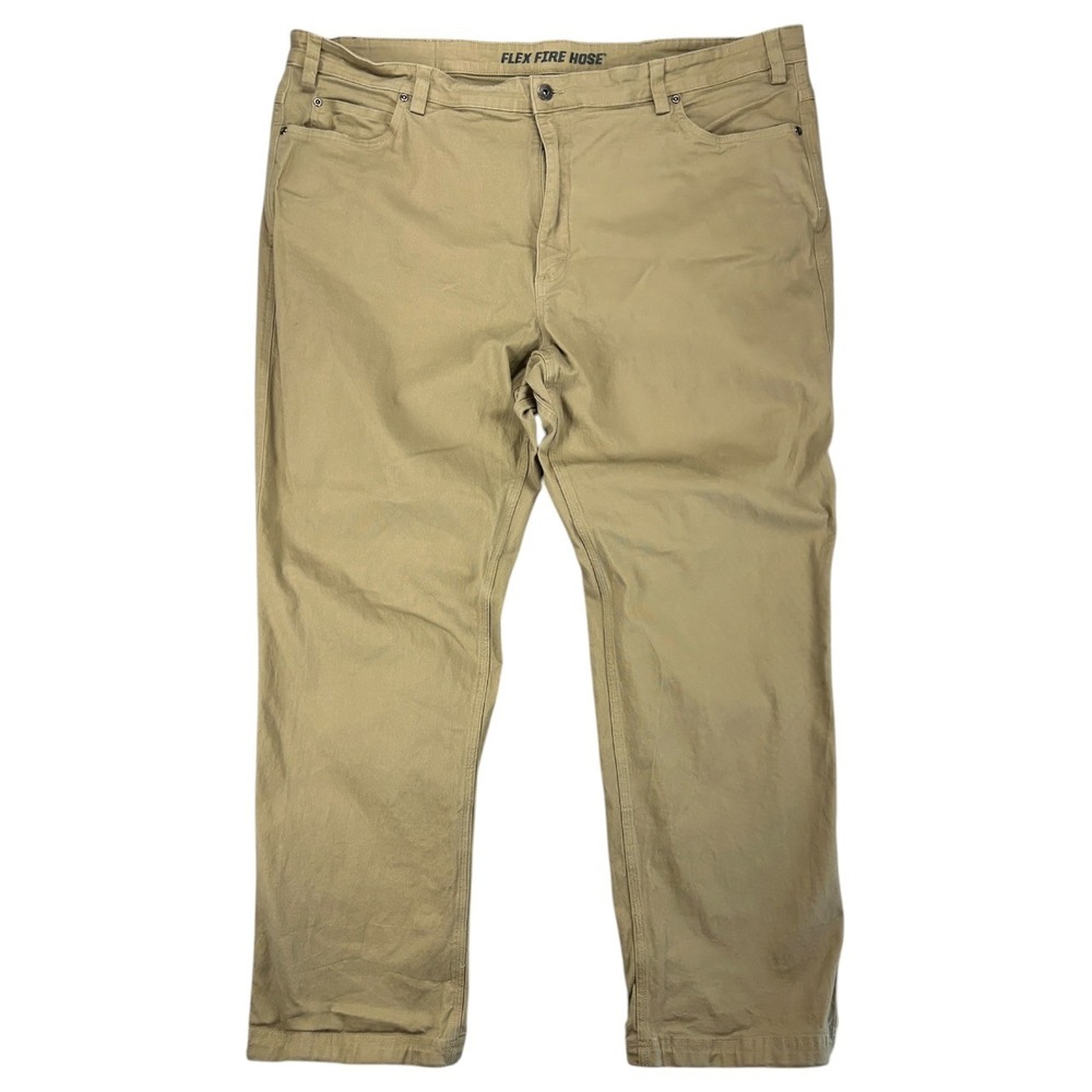 Duluth Trading Flex Fire Hose Pants Mens 46x32 Khaki Relaxed Fit Workwear Canvas